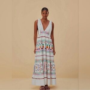 FARM Rio White Maxi Dress with Colorful Patterns